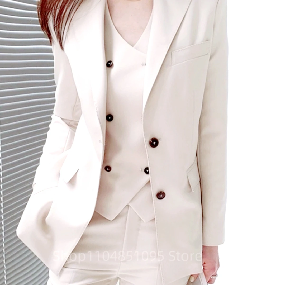 Navy Blue Slim Fit Women's Business Suit 3 Piece Set with Blazer Vest Pants for Office Work Formal Wedding Pant Suits Outfit