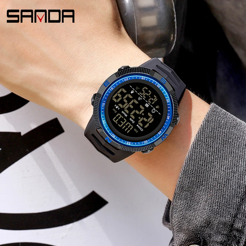 SANDA Military Watch 2023 New Fashion Multifunctional Dial HD LED Electronic Watch For Men Luminous Waterproof Shockproof 6014