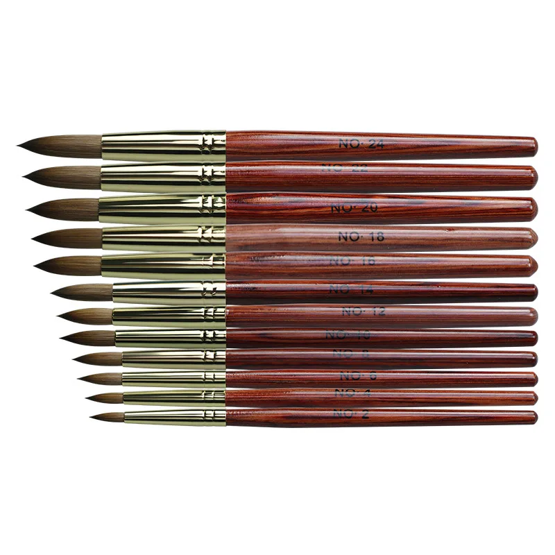 

Kolinsky щетка для ногтей, хорошее качество, искусство ногтей, искусство ногтей, деревянная ручка, кисть для маникюра, инструменты для рисования, размер 8-24