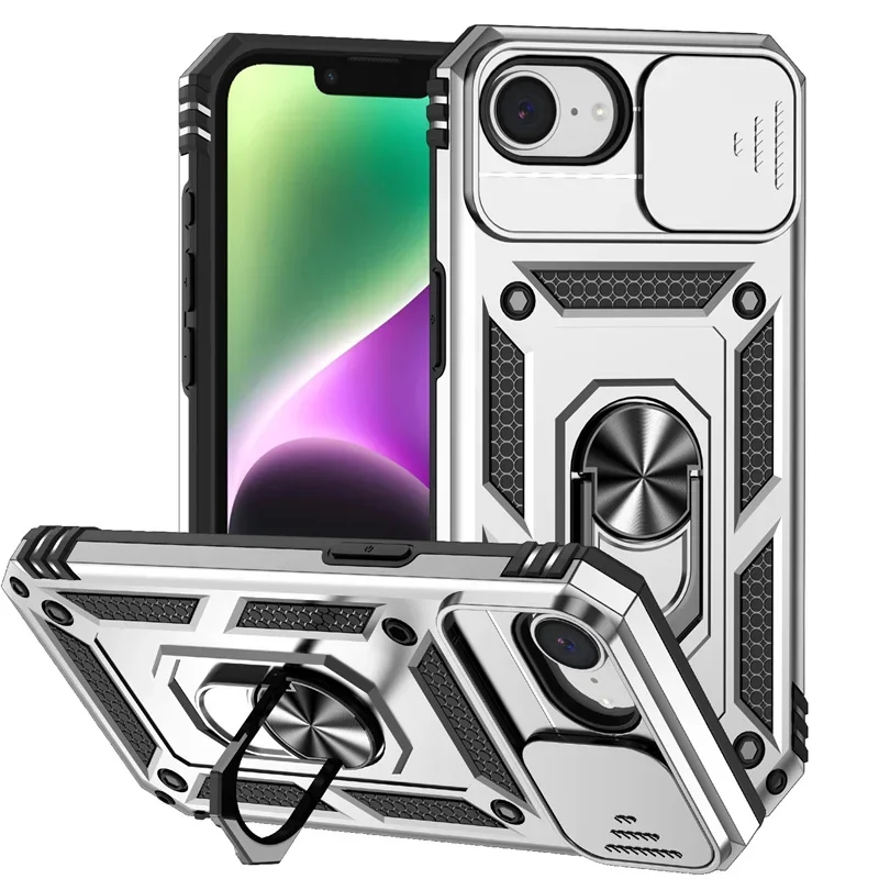 Premium Shockproof Armor Case with Slide Lens Protection and Ring Holder