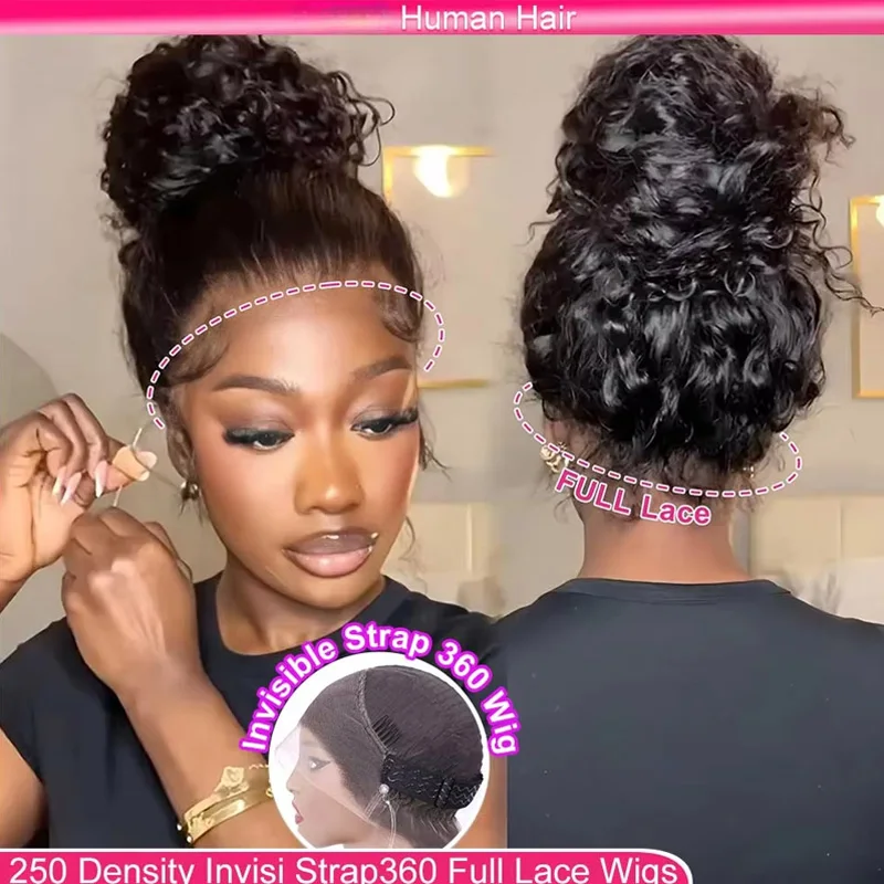 Invisible Strap 360 Full Hd Lace Glueless Wig 30Inch Deep Wave Lace Front Wigs Human Hair Hidden Drawstring 360 Lace Frontal Wig 1