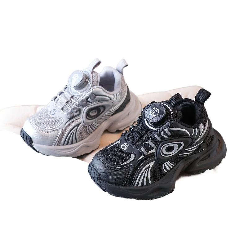 

Autumn New Kids Baby Girls Black Gray Buckle Strap Athletic Shoes Children Casual Mesh Chunky Sneakers