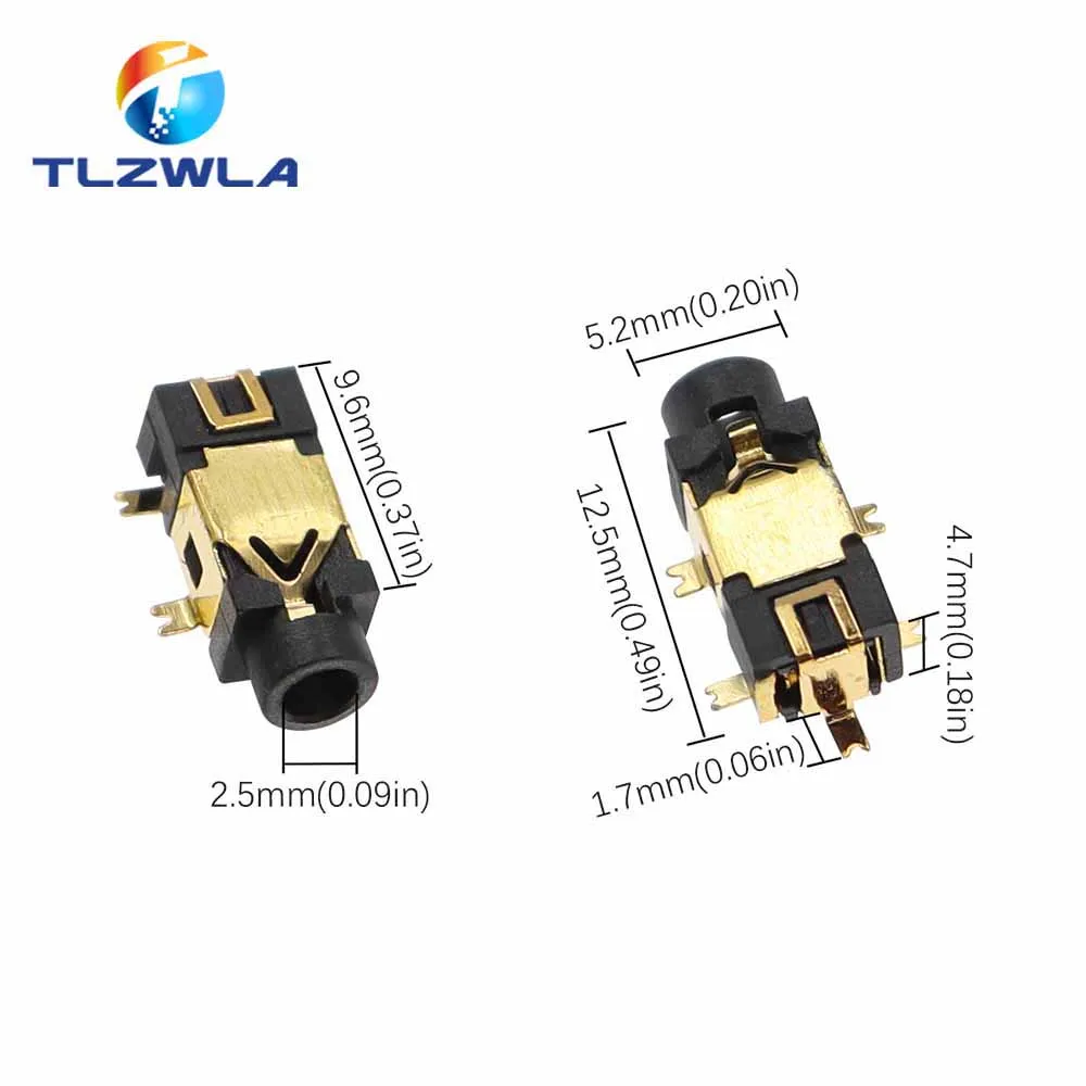 100PCS PJ-209 PJ209 Stereo Jack 2.5MM Golden Female Headphone Socket