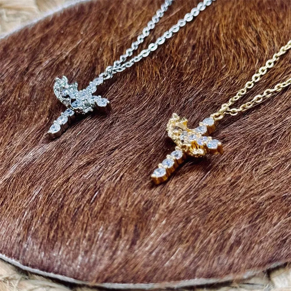 White Zircon Classic Cross Crown Pendant Necklaces For Women Vintage Gold Silver Color Chain Wedding Jewelry Mother's Day Gifts