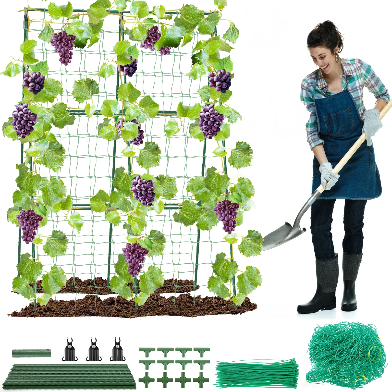 A-Frame Plants Trellis Rustproof Vegetable Climbing Trellis Kit with Climbing Net Gardening Cucumber Trellis Support for Outdoor