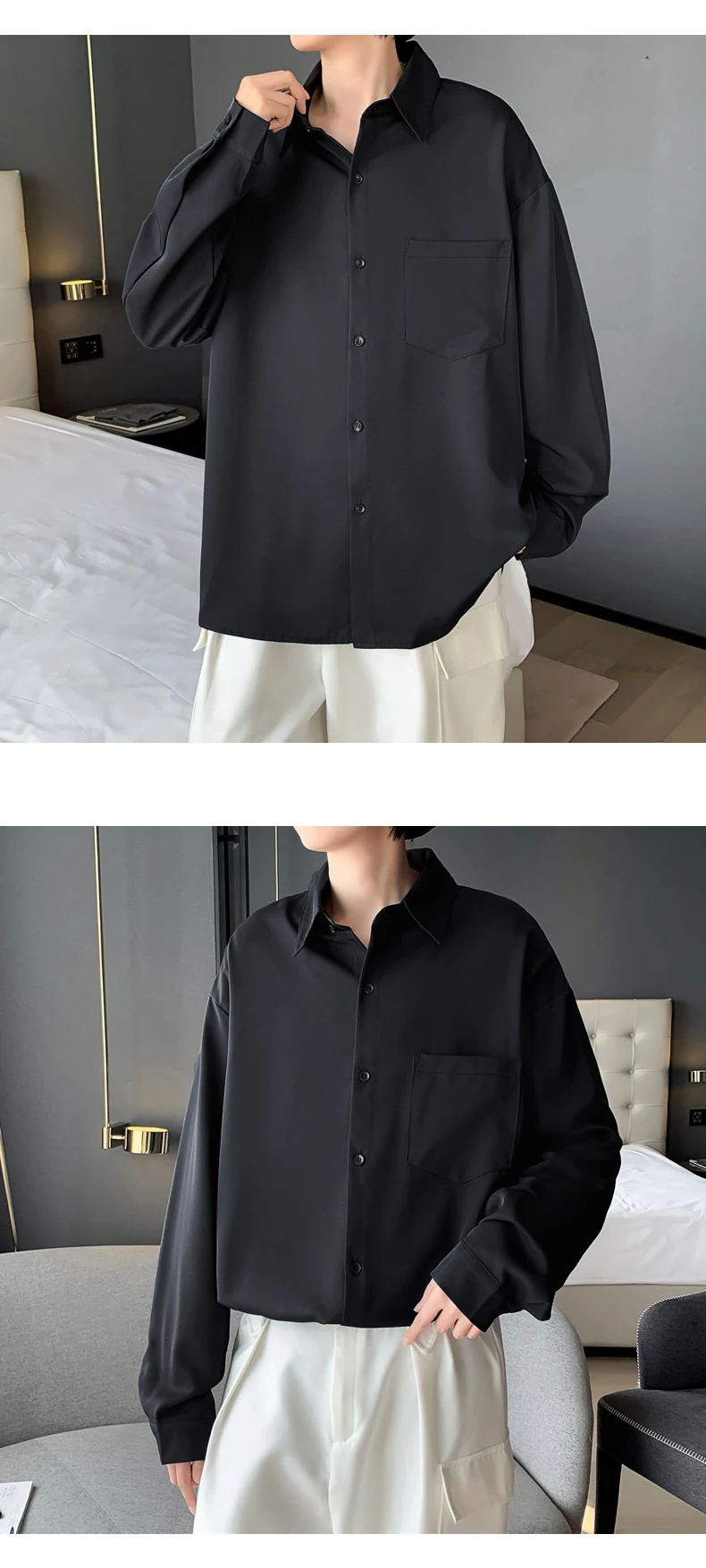 mens short sleeve dress shirts Solid Color Dress Shirts Men Fashion Society Mens Long Sleeve Shirts Korean Loose Casual Shirts Mens Office Formal Shirts M-2XL men's linen short sleeve shirts & tops