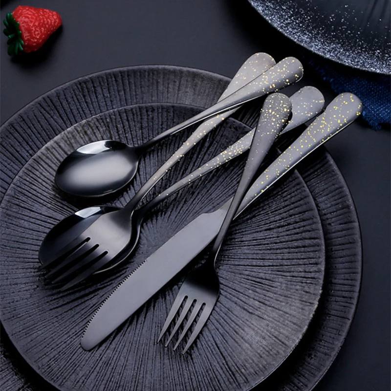 Description Picture 5 of itemBlack Steak Knife Fork Spoon Home Western Tableware Stainless Steel Cutlery Set Teaspoon Dessert Tools Kitchen Utensils