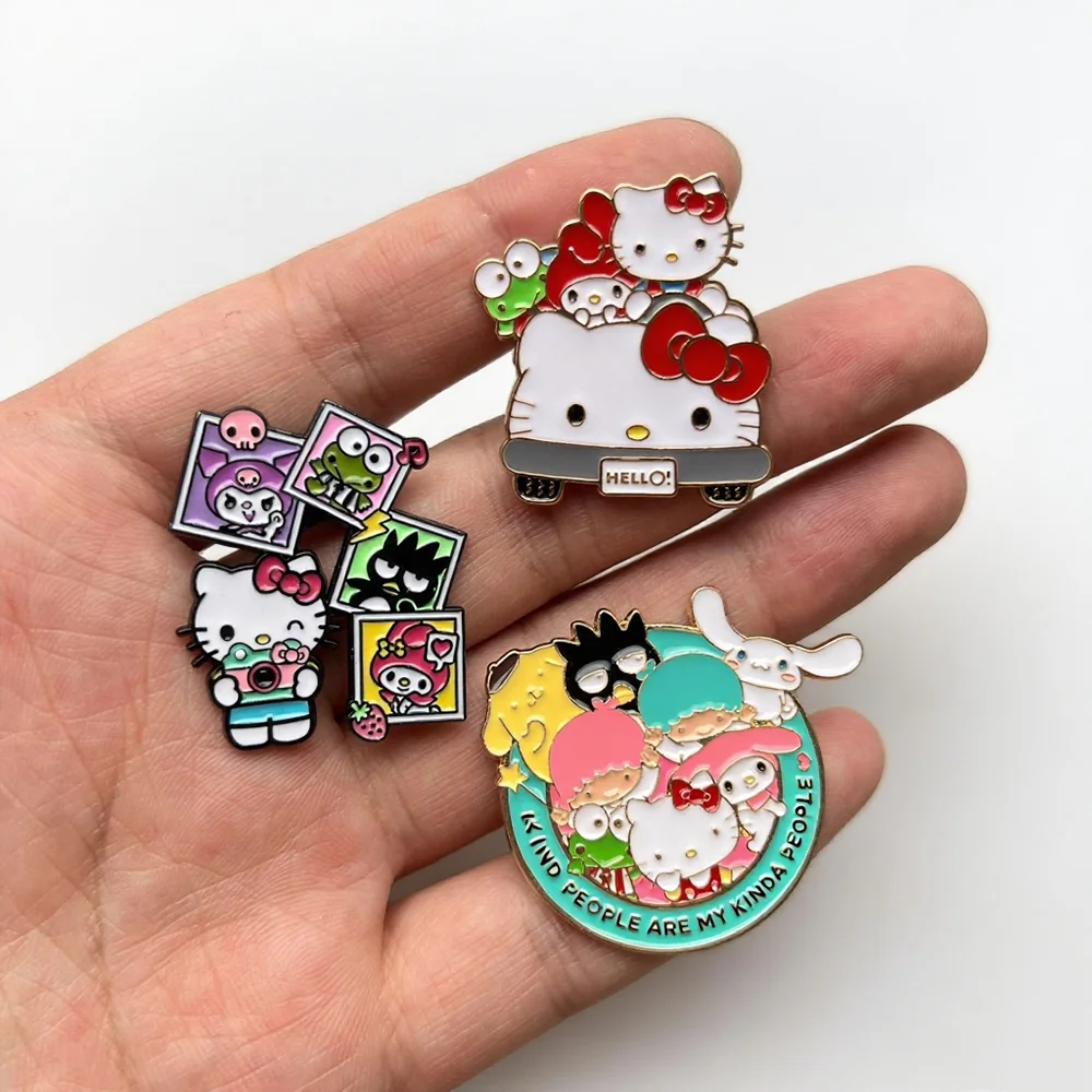 3 個の漫画のキャラクターブローチセットかわいいハローキティクロミエナメルピン金属バッジバックパック衣類ジュエリーアクセサリーギフト用