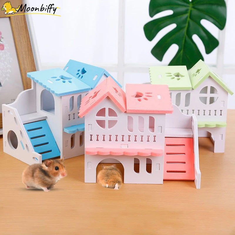 Hamster House Toy Pet Small Animal Hideout Hamster Wooden House 2