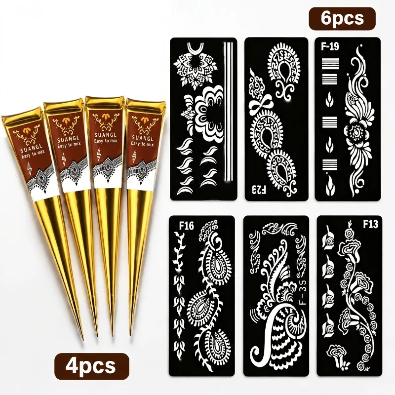 Kit per Tatuaggi Temporanei all'Henné, Strumento per Dipingere a Mano, Arte Corporea Fai-da-Te, Regalo per Donne e Uomini, Accessori per Tatuaggi
