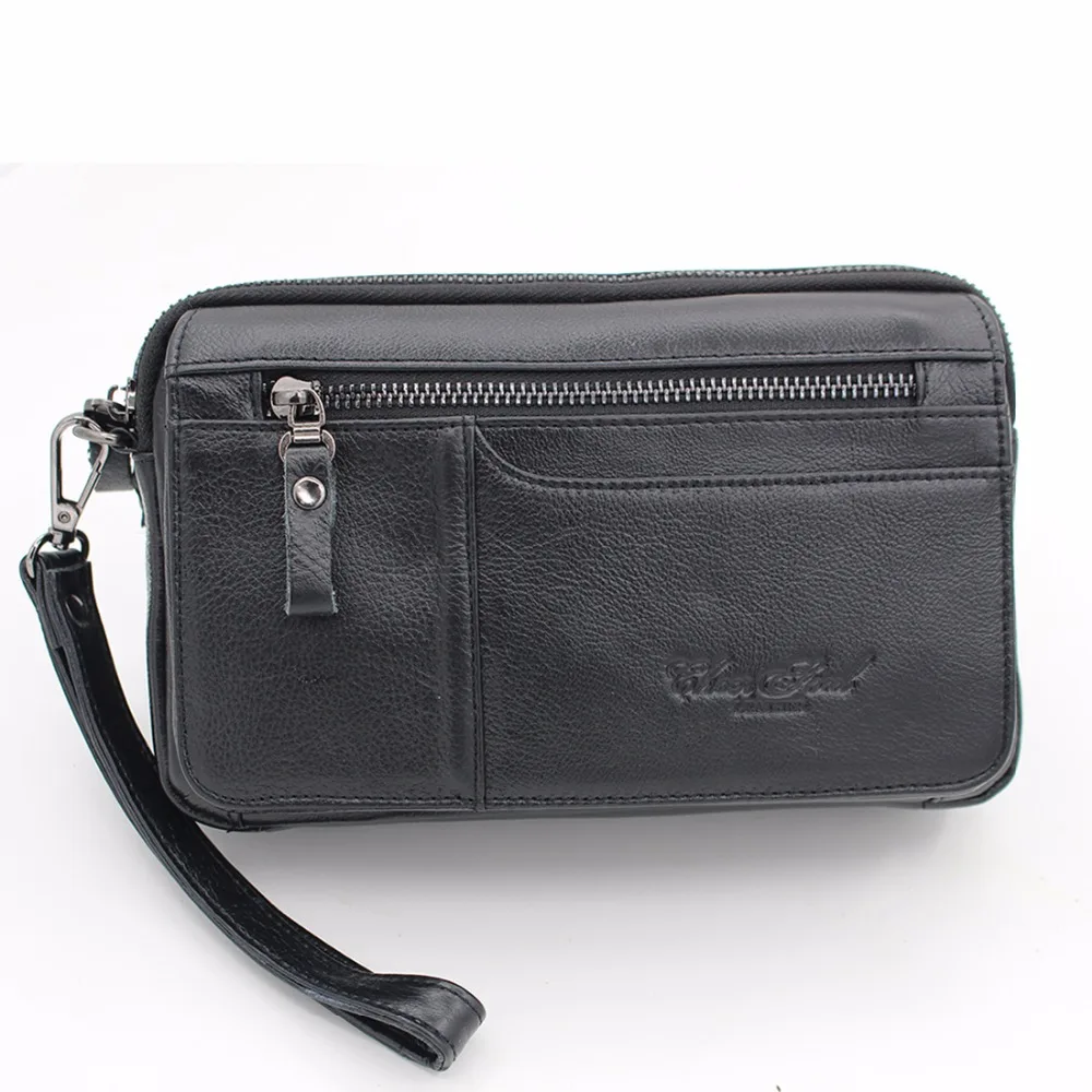 High Quality Men's Business Clutch Wallet Real Leather Wrist Money Bags First Layer Cowhide Purse Wallets Cigarette Card Holder 2