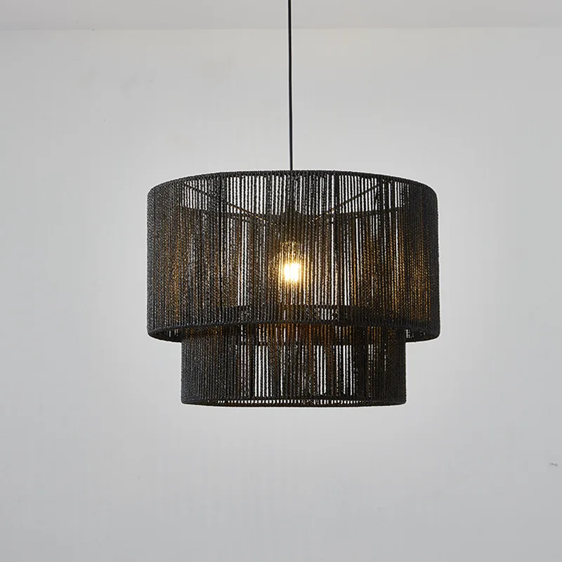 Vintage Hemp Rope Pendant Light Handmade Rattan Chandelier for Living Room Bedroom Restaurant Hemp Rope Round Pendant lamp 2