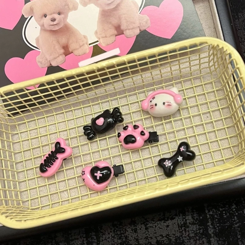 Gothic Mini Kunststoff Haarspange Haarspangen für Frau Y2K Mädchen Kopf Knochen Herz Haarnadeln Haarschmuck_voghion.com