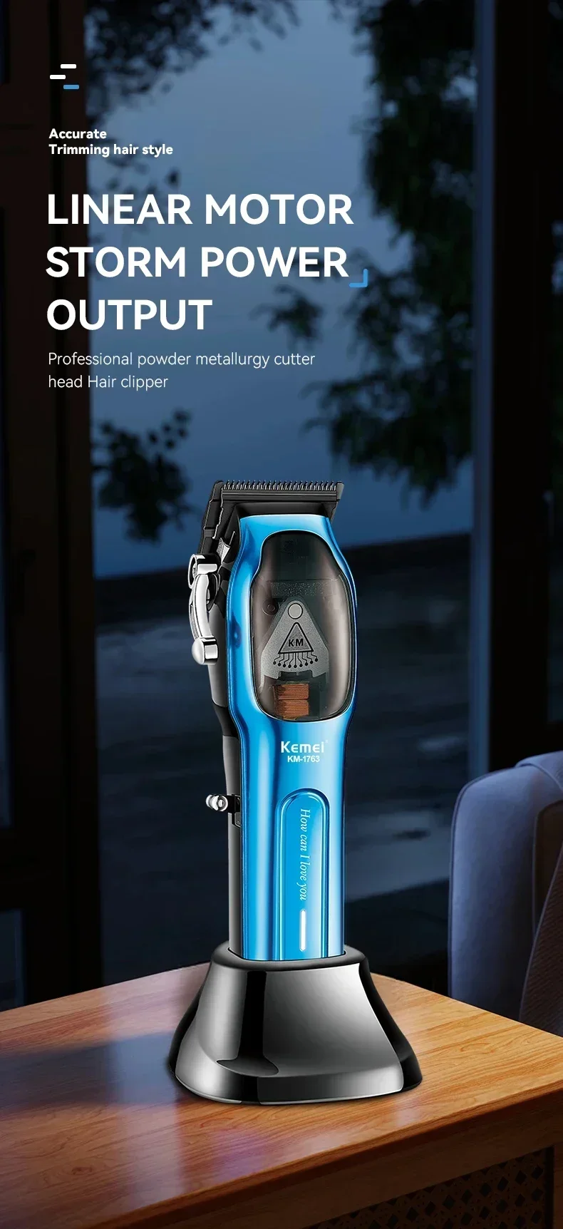 Description Picture 2 of itemKemei KM-1763 Professional Hair Clipper Adjustable Hair Trimmer For Men Barber Shop Electric Beard Haircut Machine Rechargeable