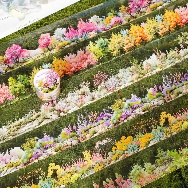 1Roll PET Borders Loop Stickers Supplies Landscaping Tape Decoration Shrubs Handbook Series Plant Material Scrapbook 50mm*2m 5
