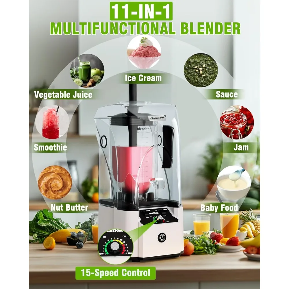 Quiet Blender - Kitchen Blender with Soundproof, 2.5 HP Copper Motor, 80oz Jar, Multifunctional Silent Blenders for Smoothies,
