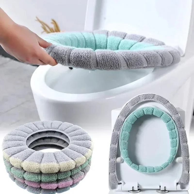 Universal Toilet Seat Cover Winter Warm Soft Seat Mat O-shaped Fleece Pad Bathroom Seat Cushion with Handle Bathroom Accessories 1