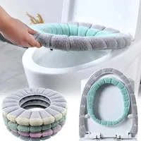 Universal Toilet Seat Cover Winter Warm Soft Seat Mat O-shaped Fleece Pad Bathroom Seat Cushion with Handle Bathroom Accessories 1