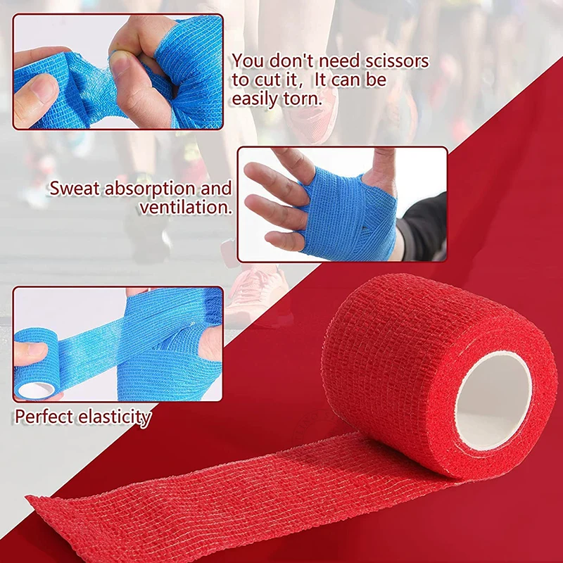 5Pcs Self-adhesive Elastic Bandages First Aid Medical Gauze Wrap Tape For  Knee Support Pads Finger Ankle Palm Shoulder