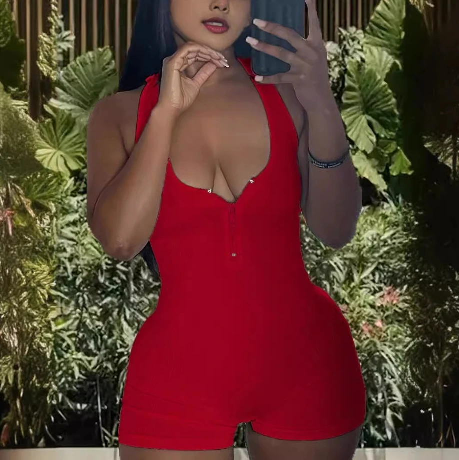 Women's Sexy Summer 2024 New Commuting Slit Jumpsuit Solid Color Pit Zippered High Waisted Simplicity Jumpsuit