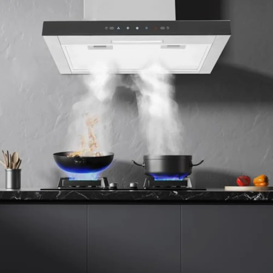 24 inch Under Cabinet Range Hood with 350CFM 3 Speed Exhaust Fan Wall Mount Cooker Hood with LED Light for Kitchen Ventilation