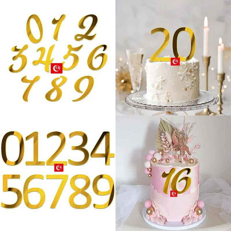 10 Topper Torta Numeri Acrilico 0-9 - Decorazione Compleanno Matrimonio, Effetto Specchio Oro