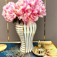 Ceramic General Can Ginger Jar Geometric Fringe Golden Bottle Storage Flower Vase Porcelain Craftwork Home Decoration 2