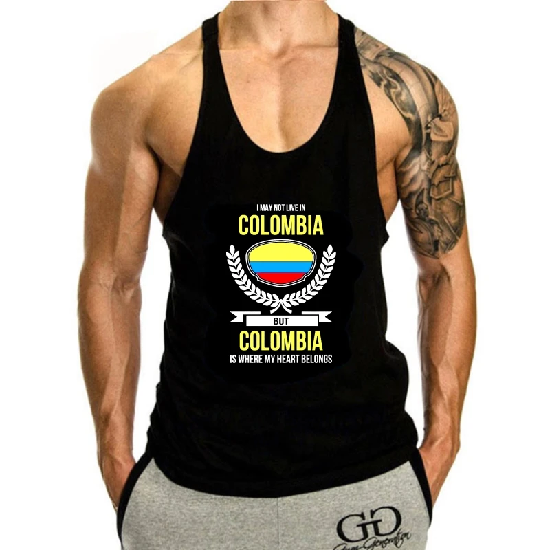 

Майка Colombia мужская стройная, модная облегающая футболка с надписью «My Heart Belong To Colombia»