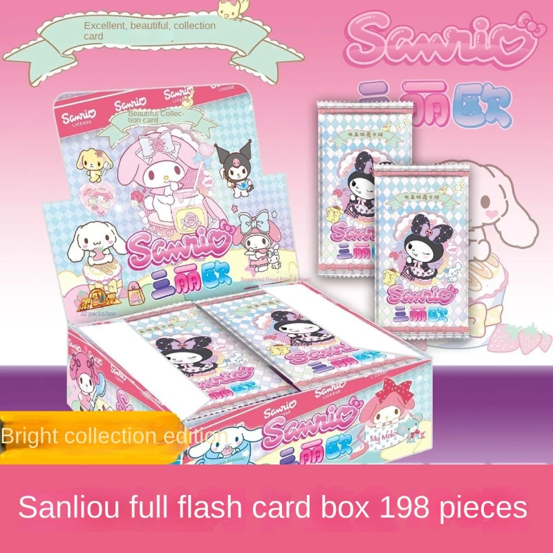 Sanrio Card Rare Collectible Card One Piece Cute Cinnamon Dog Kuromi Full Flash Card Package Periferiche Anime Store Toy
