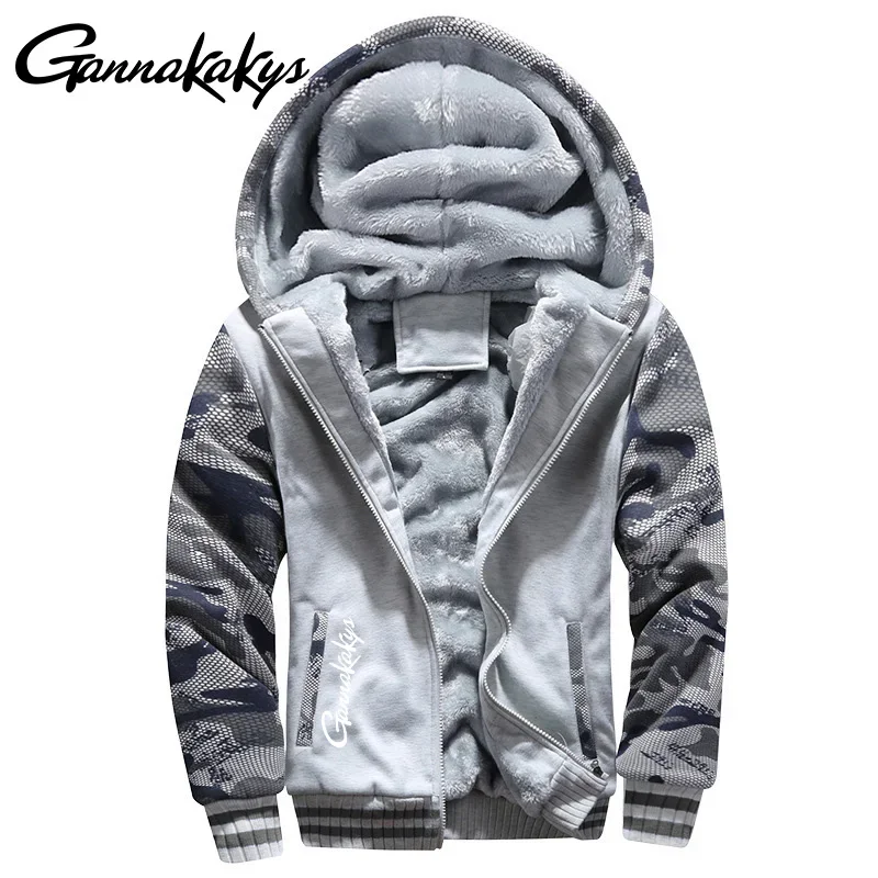 Men's Hooded Fishing Jacket for Autumn and Winter, Men's Sports Long Sleeved Warm Hoodie, Casual Zipper Hooded Jacket