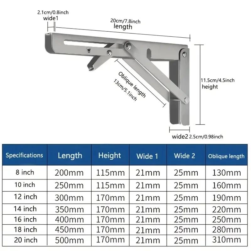 Folding Shelf Bracket 2Pcs Triangle Heavy Support Adjustable Wall Shelves Mounted Bench Table Home Hardware with Screws
