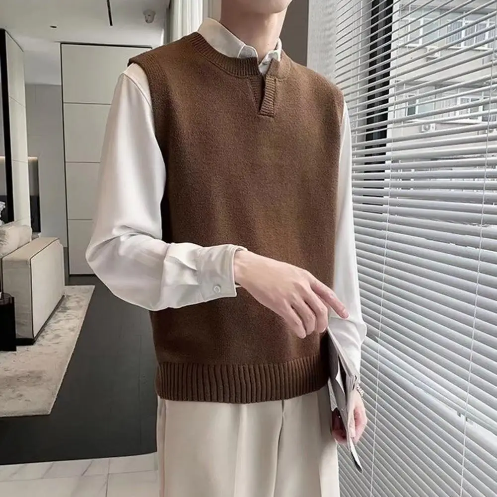 Men's Luxury Knitted Pullover Sweater Vest Casual Streetwear Button Solid Color O Neck Sleeveless Loose Stylish Vintage Knitwear