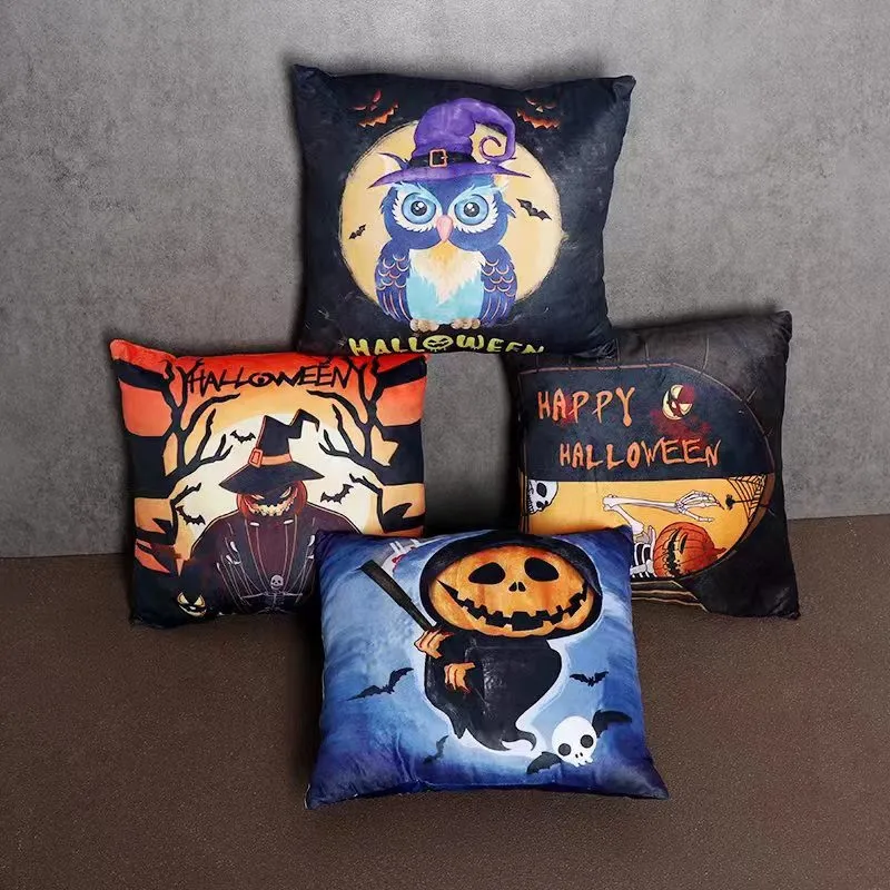 40cm Cartoon Anime Halloween Pumpkin Skeleton Man Decor Plush Throw Pillow Halloween Dark Owl Soft Sofa Chair Cushion Toys Gifts new cosplay gloves halloween skeleton skull half finger punk gloves glow in the dark fingerless stretch knitted winter mitten