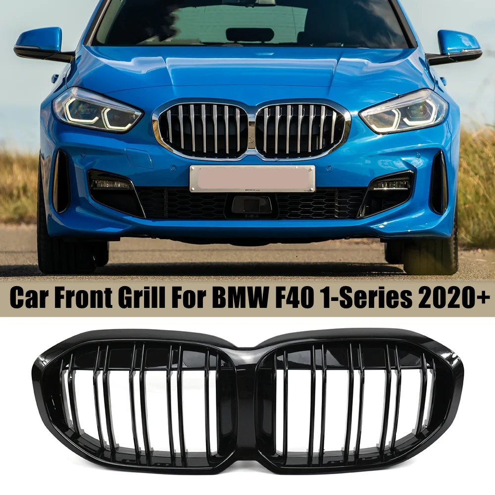 

For BMW F40 1 Series 2020+ Car Front Bumper Grille Kidney Glossy Black Racing Grill Double Slat Replacement Parts Accessories
