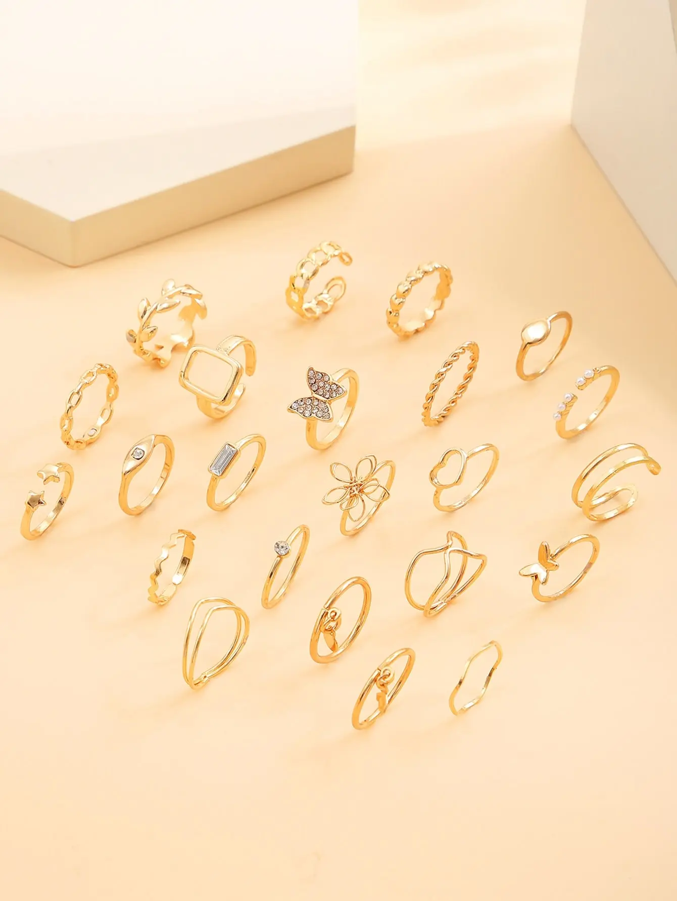 S9fd7ee911e82419dbc716ff7b79a40b3a 23pcs/Set Vintage Heart Butterfly Rings Set For Women Fashion Gold-color Geometric Hollow Finger Ring Wedding Party Jewelry Mallzona