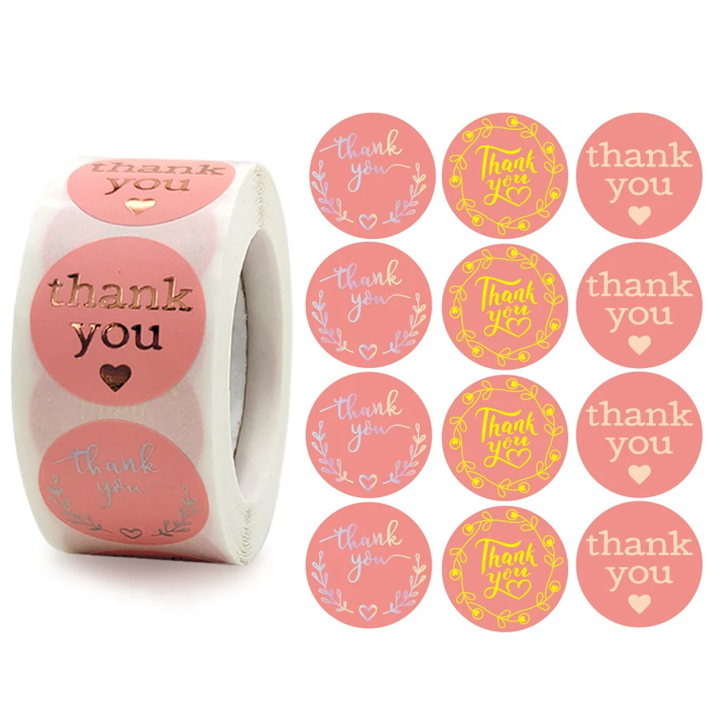 

100-500 Pcs 1Inch pink bronzing Gift Sealing Thank You Stickers Design Scrapbooking Festival Birthday Party Decorations Labels