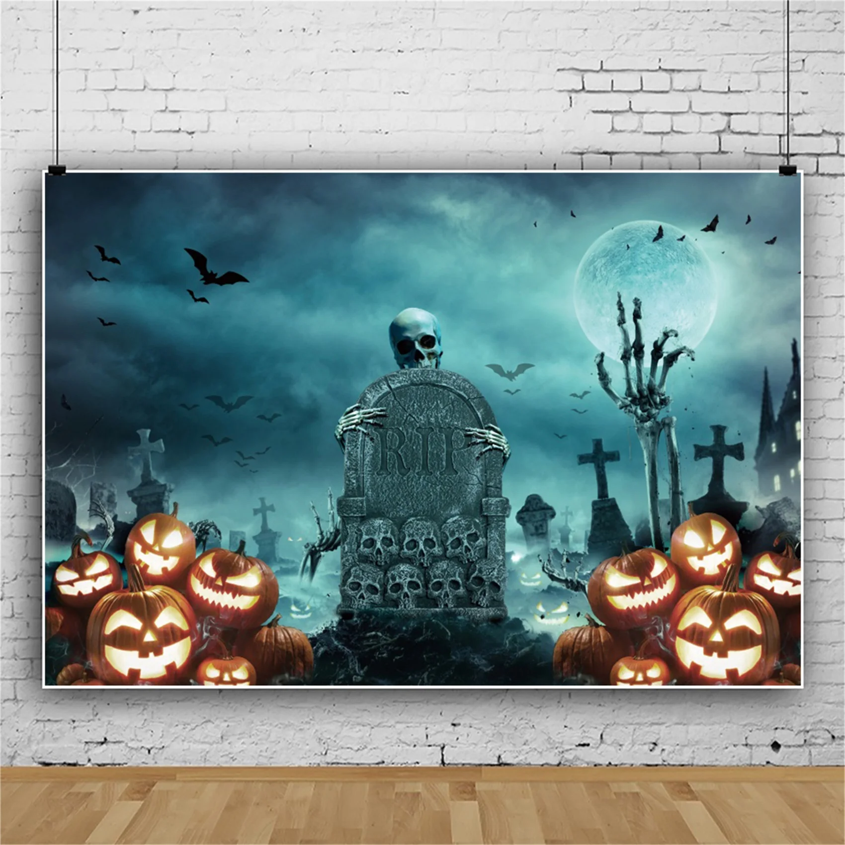 

ZHISUXI Halloween Backdrop Pumpkin Castle Forest Moon Tombstone Skeleton Photography Background For Photo Studio Props SZLY-47