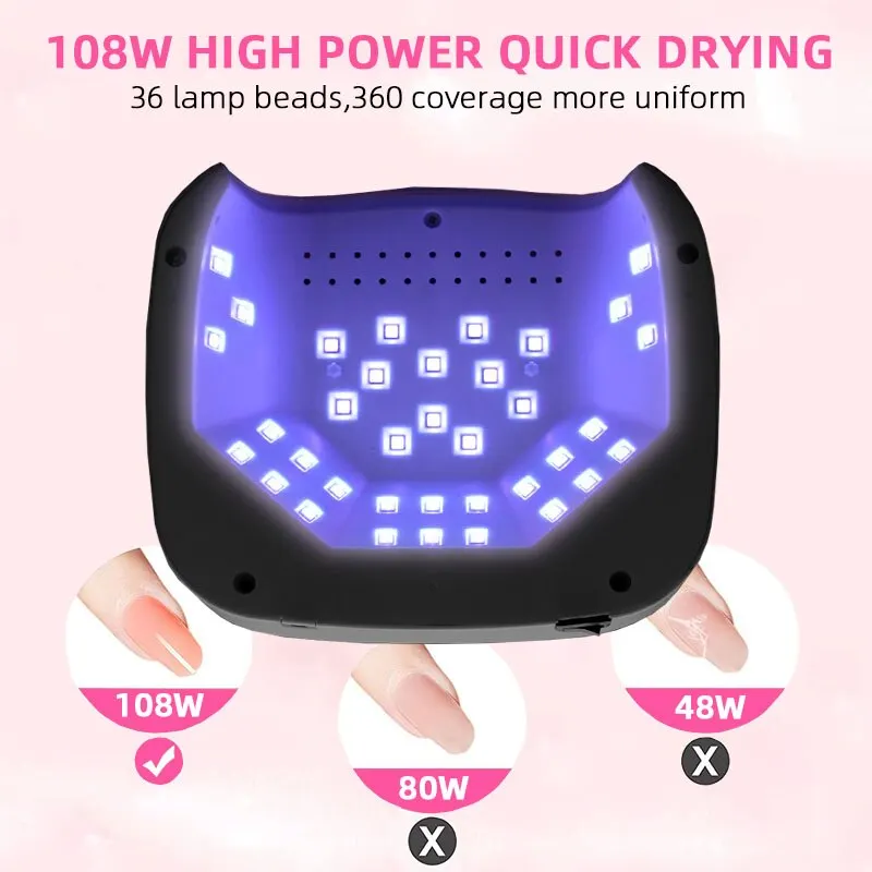 충전식 UV LED 네일 램프, 전문 무선 젤 광택제 건조 램프, 매니큐어용, 배터리 내장 네일 아트, 36LED