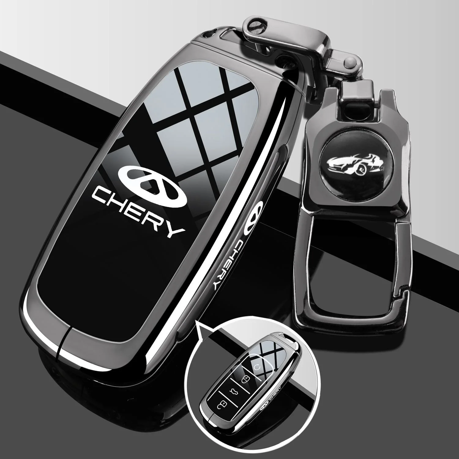 Premium Zinc Alloy Car Key Case and Keychain Accessory Set