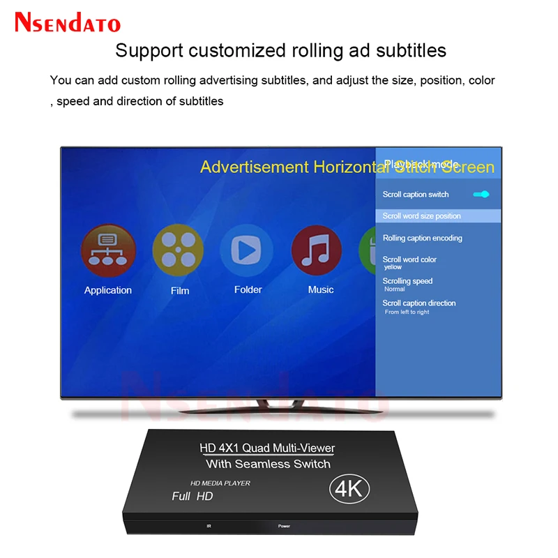 4K HDMI-compatible Multi Viewer Advertising Media Player Multiviewer Quad Screen Multi-viewer 4x1 with seamless Switcher