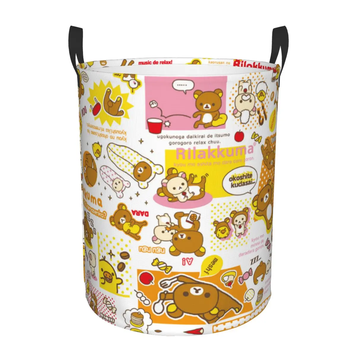 Kawaii Rilakkuma Bear Collage Laundry Basket Collapsible Clothing Hamper Toys Organizer Storage Bins