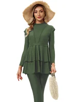 Ruffle Muslim Swimwear Women Burkini 3 pcs Long Sleeves  Swimsuit Islamic Bathing Suit  with Bra Padding