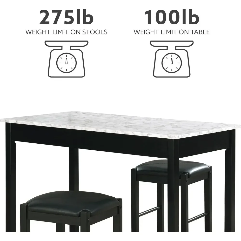 Artificial Marble Kitchen Table and Chair Set for 2 People with 1 Bar Table and 2 Stools, Suitable for Apartments, Restaurants 2