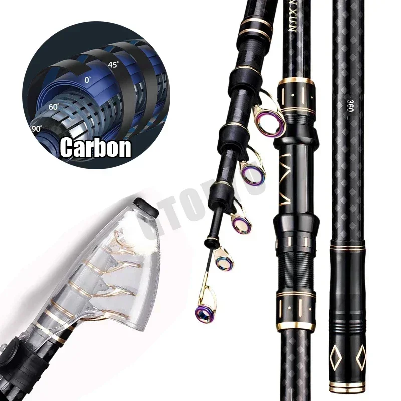 2.1m 2.7m 3.6m 4.5m Telescopic Spinning Fishing Rod High Carbon Travel Sea Rod Spinning Power 10-250g Distance Throwing Baitcasting spinning fishing rod