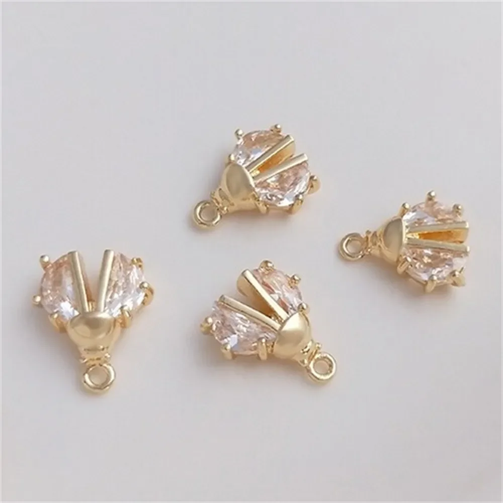 

14K Gold Inlaid Zircon Mini Beetle Pendant Handcrafted DIY Bracelet Necklace Earring Pendant Small Charm Pendant K319