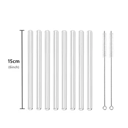 Eco-Friendly 6-Inch Glass Drinking Straws - Set of 8 Reusable Cocktail Straws (8pcs 15cm Straight)
