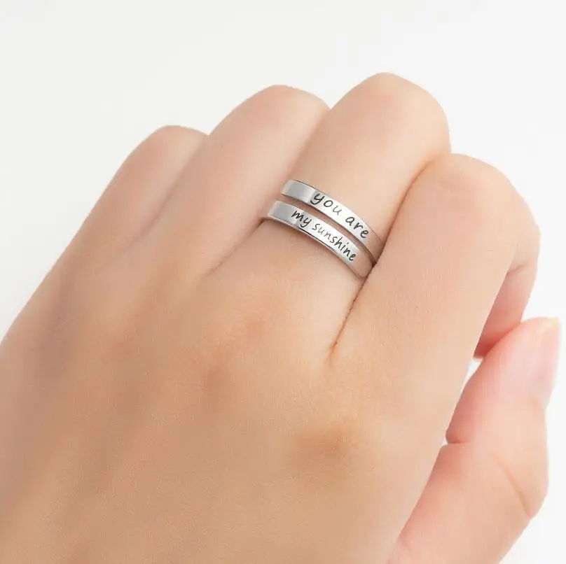You Are My Sunshine Open Adjustable Rings For Women Girl Stainless Steel Words Finger Ring Elegant Birthday Jewelry Bff Gift