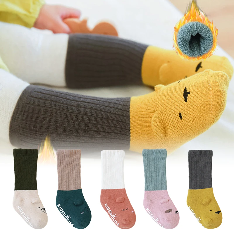 

Thickened Terry Baby Socks Autumn Winter Baby Middle Tube Color Matching Stockings 0-3Years Newborn Anti-skid Floor Socks Tights