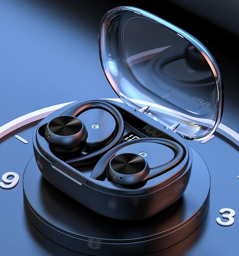 אוזניות אלחוטיות אמיתיות TWS, עם עיצוב תליית אוזניים, איכות סאונד באיכות גבוהה ושיחות באיכות גבוהה