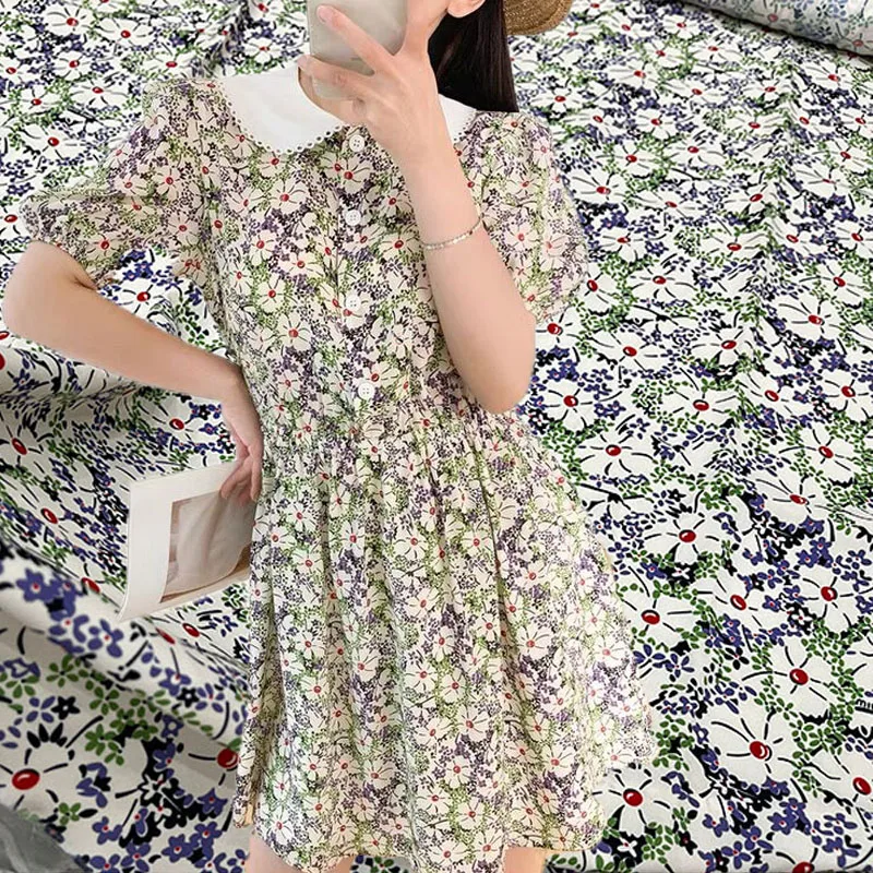 

Европейская и американская маленькая Цветочная печатная имитация двойной крепированной ткани для женщин летнее платье блузка ручная работа шитье ткани своими руками